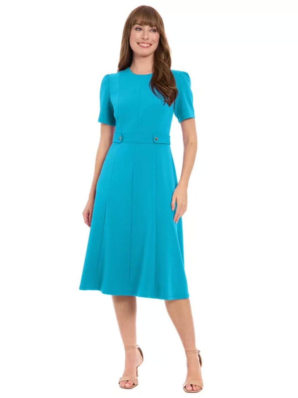 London Times Solid Fit and Flare Dress, Reef Blue, 16